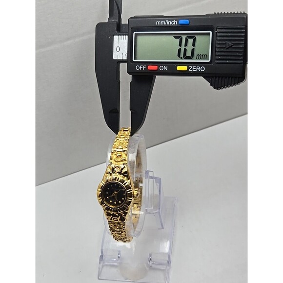 Hampden Women Quartz Goldtone Nugget Bracelet Watch Japan Movt New Battery Black - Picture 4 of 10